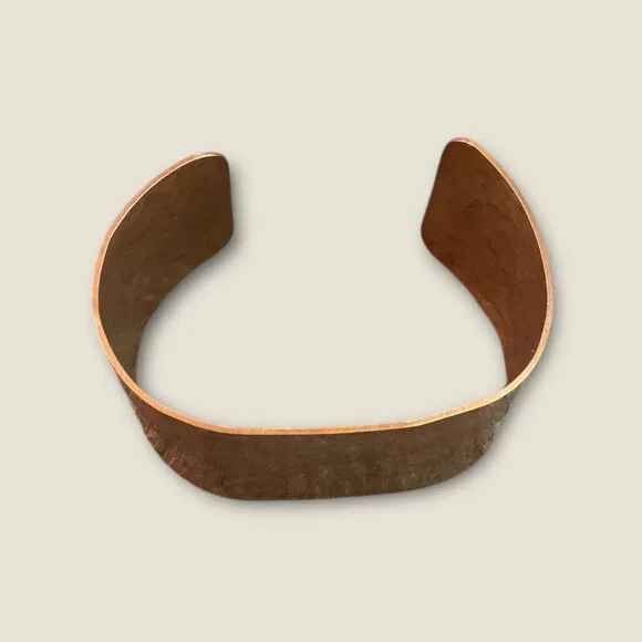 Vintage Copper Cuff Bracelet Hammered Texture Wide Band Unisex Adjustable Handma - Picture 2 of 4